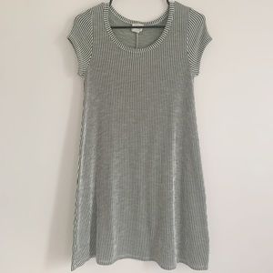 Olive green and white striped ribbed t-shirt dress